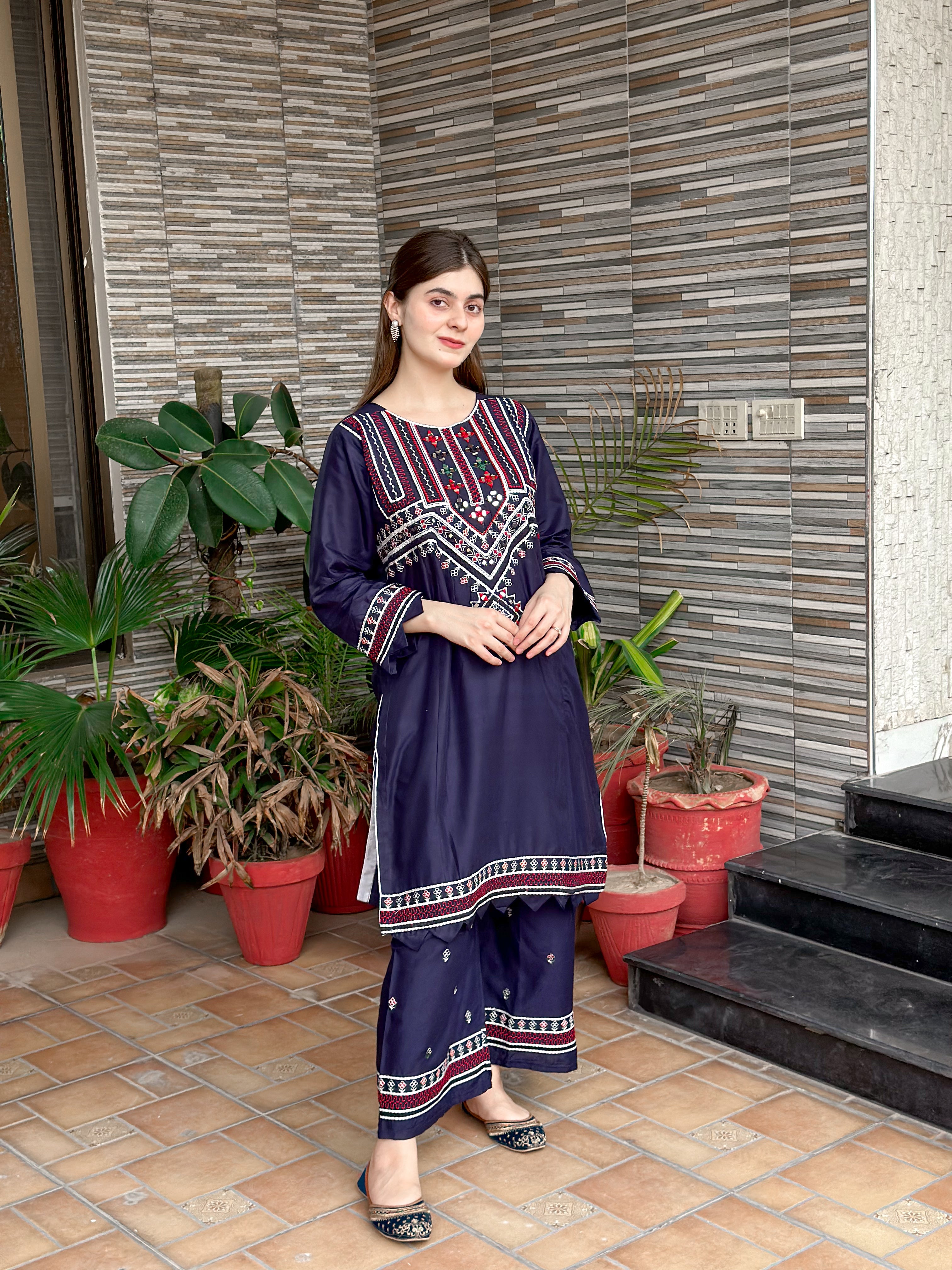 Sindhi Embroidery 2pc Lawn (Navy Blue)