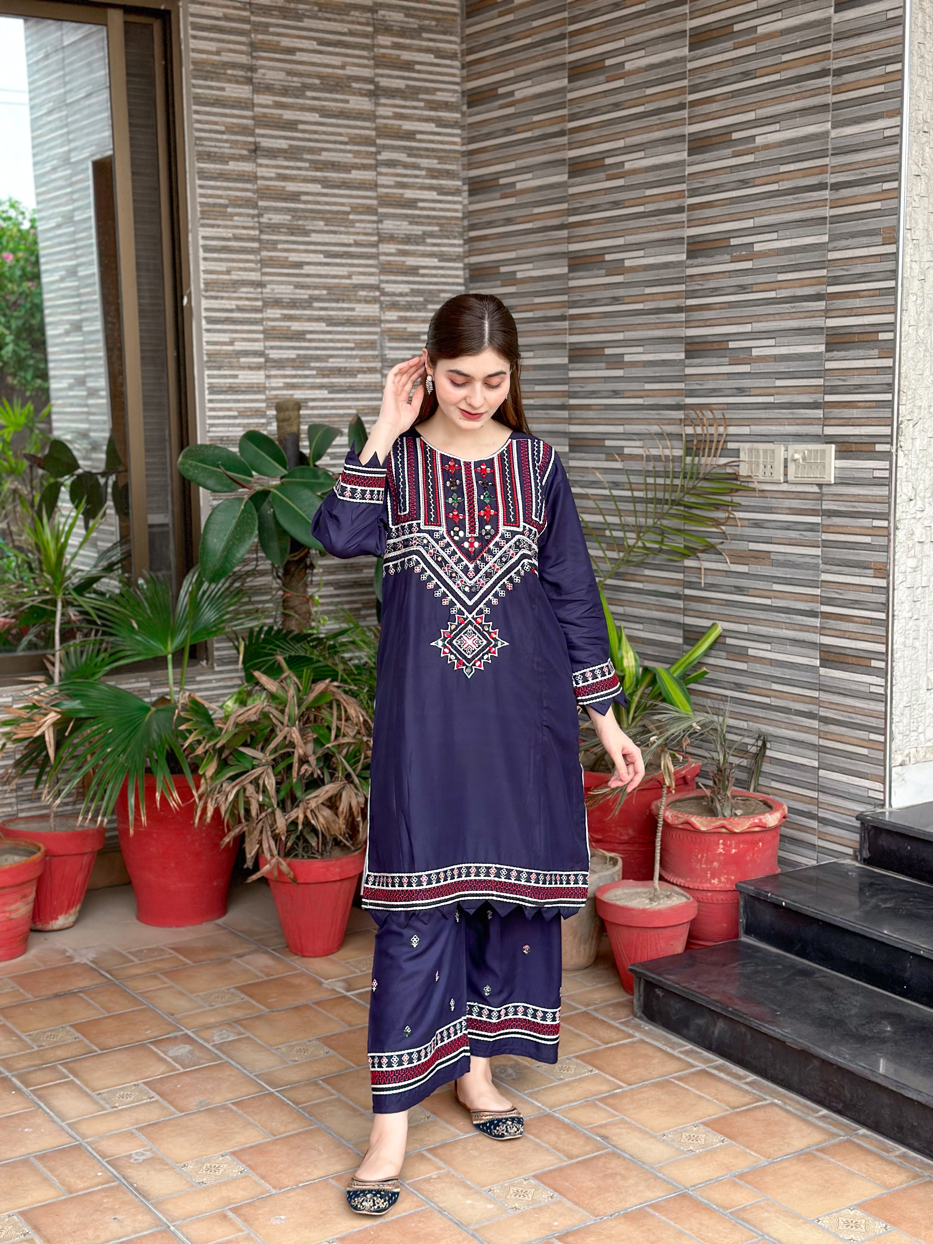 Sindhi Embroidery 2pc Lawn (Navy Blue)