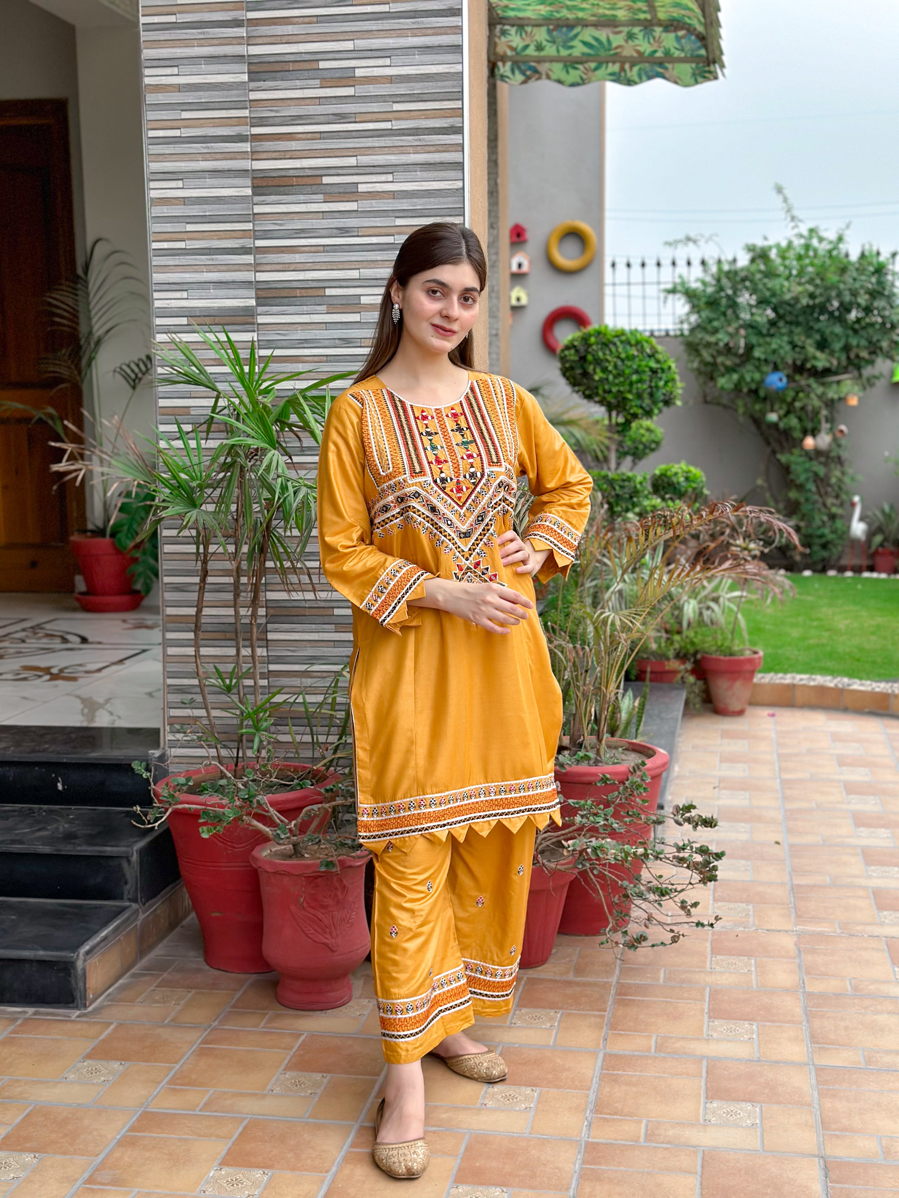 SINDHI EMBORIDERY 2PC LAWN (MUSTARD)