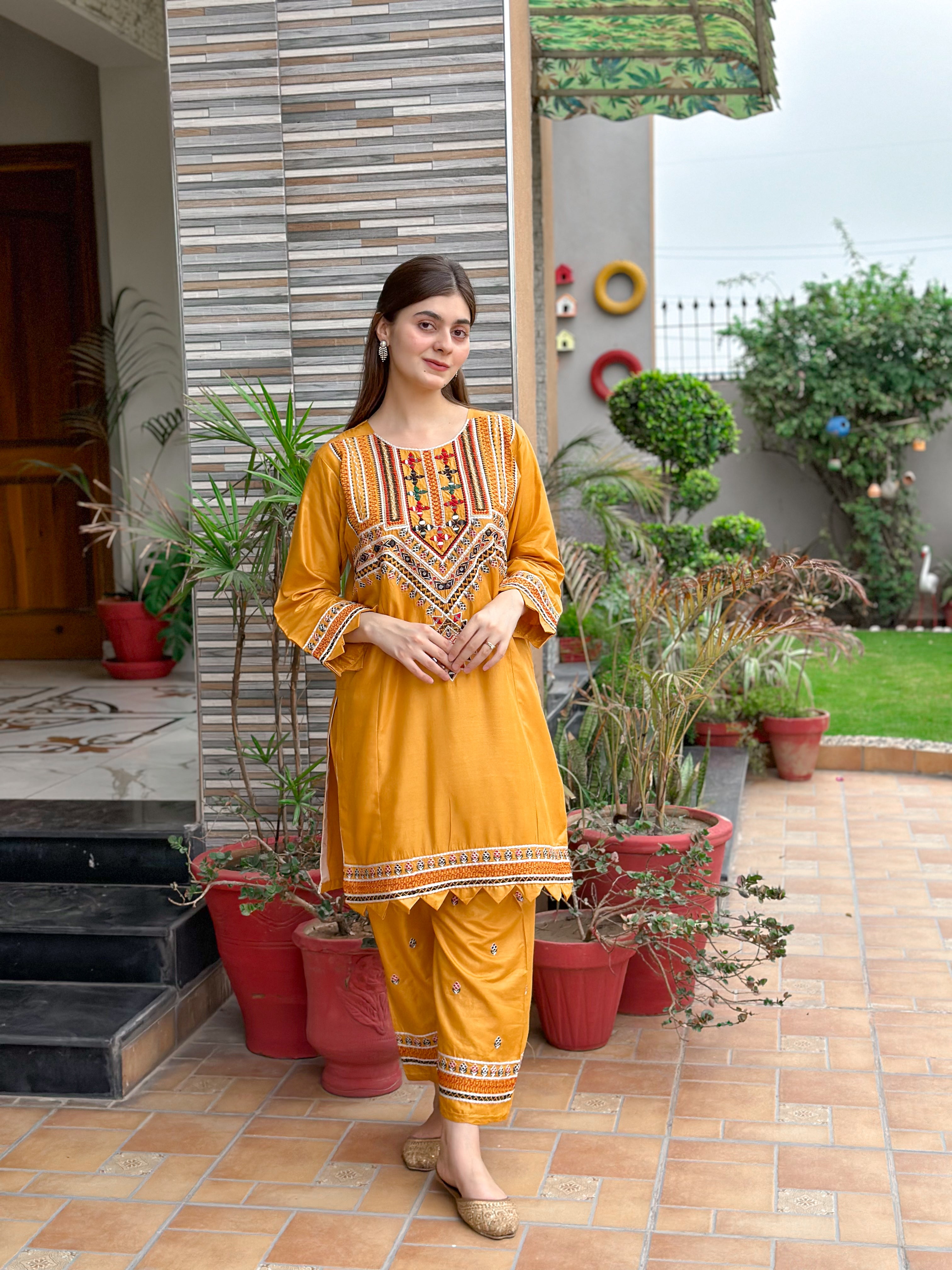 SINDHI EMBORIDERY 2PC LAWN (MUSTARD)