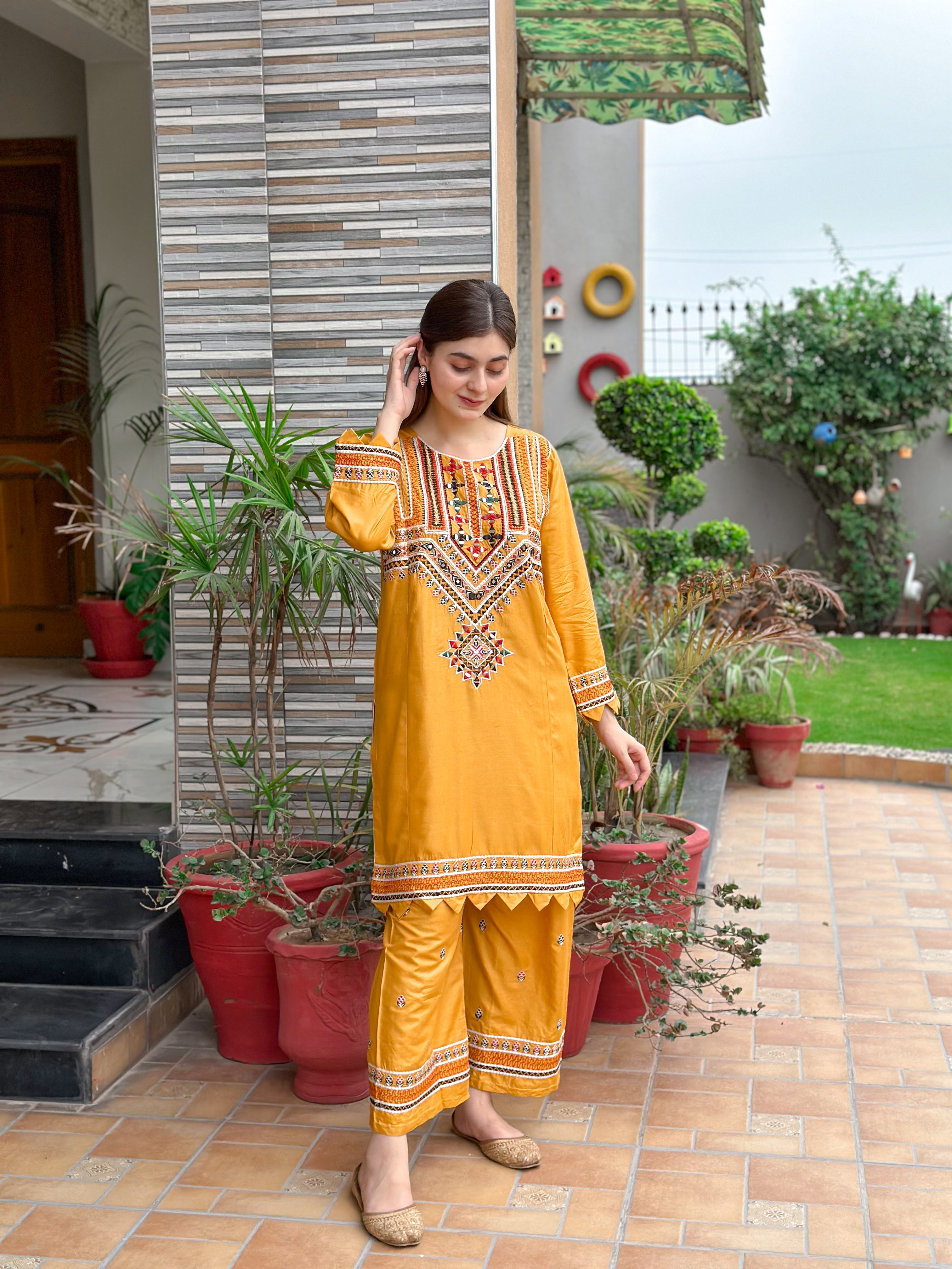 SINDHI EMBORIDERY 2PC LAWN (MUSTARD)