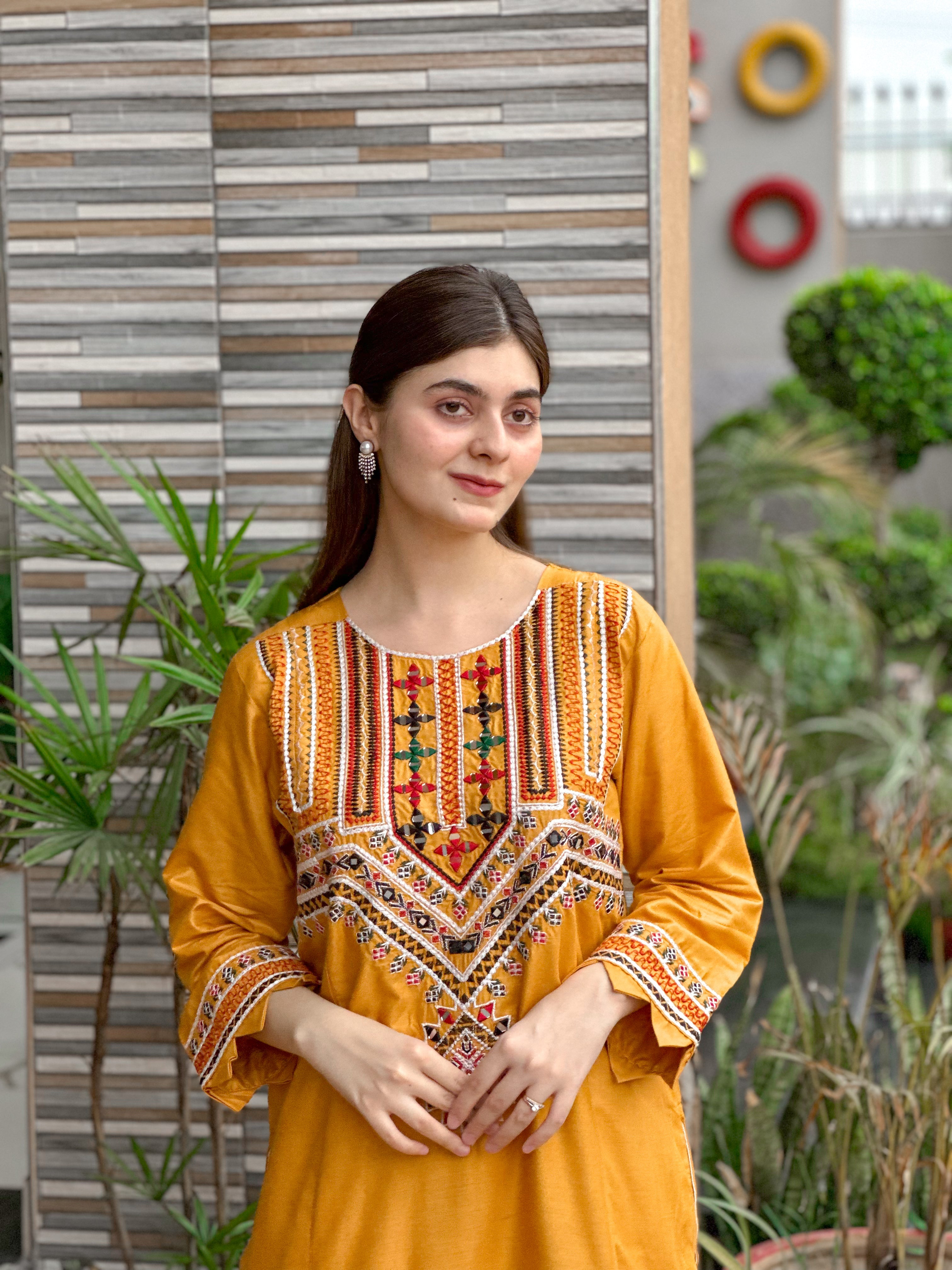 SINDHI EMBORIDERY 2PC LAWN (MUSTARD)