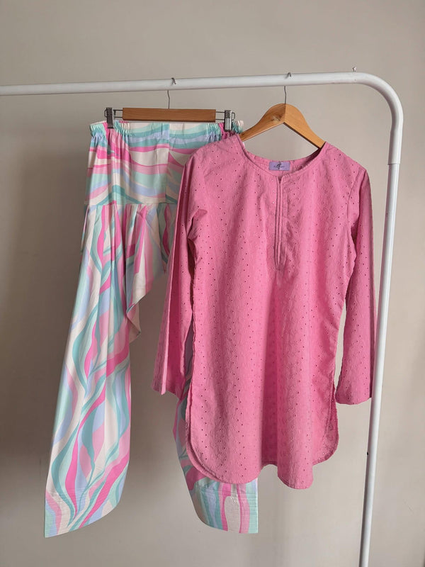 BLUSH CHICKENKARI SET ( FARSHI SHALWAR